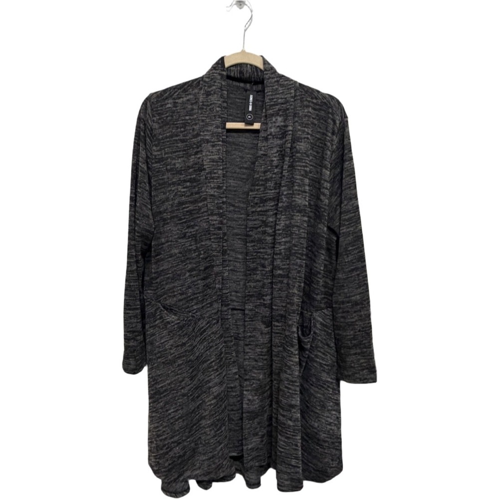 Agnes & Dora Women's Medium Gray Marbled Knit Midi Duster Cardigan Pockets